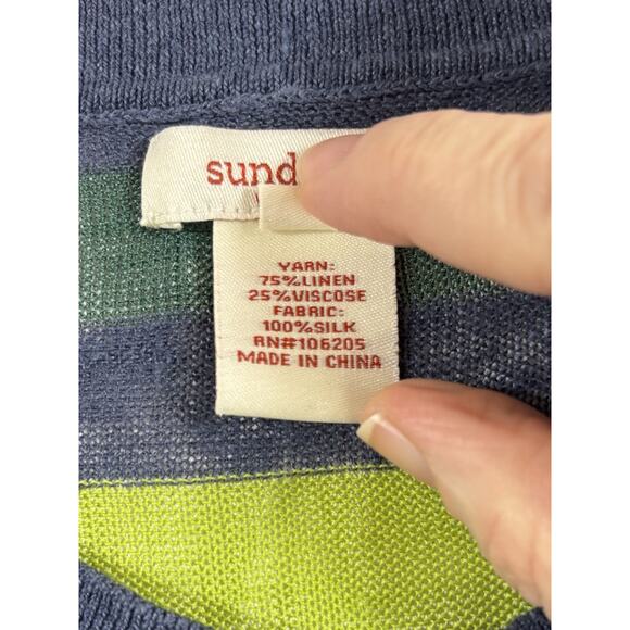 Sundance Multi Media Cardigan Blue Purple Stripe Floral Medium Linen Silk - Picture 4 of 11